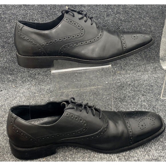 Johnson & Murphy Shoes Men’s Size 9.5 Black Cap Toe Oxford Half Brogue Saddle - Picture 11 of 13